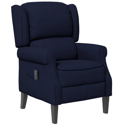 Push Back Recliner Chair, Vibration Massage Recliner for Living Room with Extendable Footrest, Remote, Pocket, Blue
