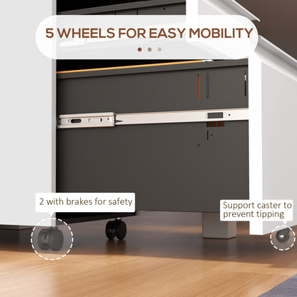 3 Drawer File Cabinet with Lock, Steel Vertical Filing Cabinet with 5 Wheels and Hanging Bar for A4/Legal/Letter, Home O