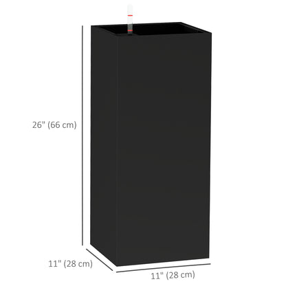 2 Pack Planter Box, 26 Inch Plastic Flower Pots with Water Level Indicator, Drainage Hole and Drain Plug, Black