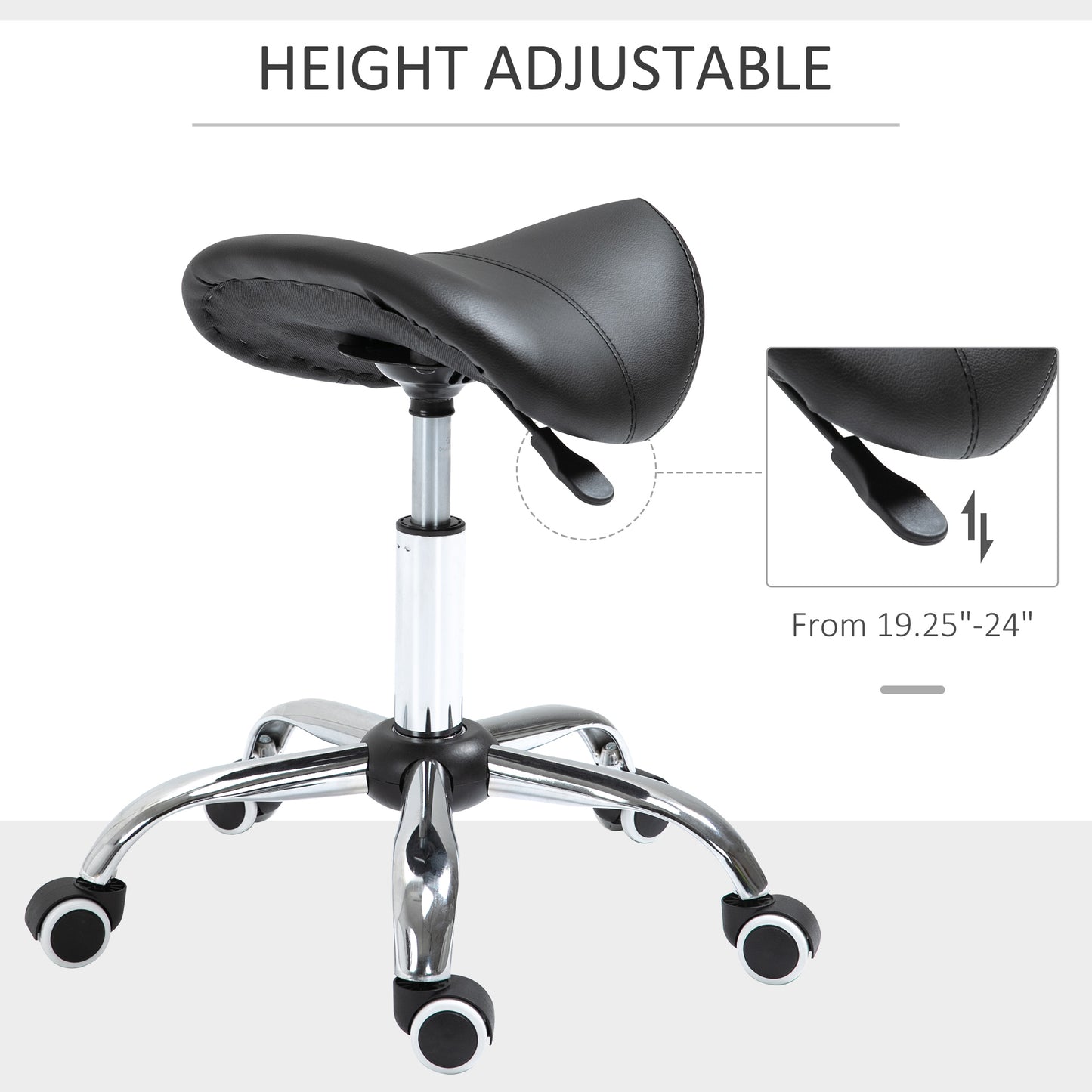 Adjustable Hydraulic Rolling Salon Stool Swivel Saddle Chair Spa Beauty Seat PU Leather,  Black