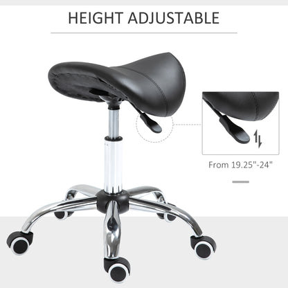 Adjustable Hydraulic Rolling Salon Stool Swivel Saddle Chair Spa Beauty Seat PU Leather,  Black